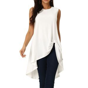 High Low Hem Tops Sleeveless Tunic Top Crewneck Dressy Casual Shirts White